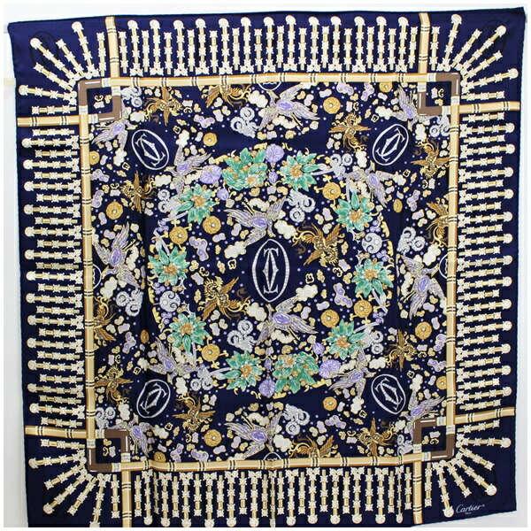 未使用 希少鳳凰柄 Cartier カルティエスカーフ 64cm✖️67cm 未使用