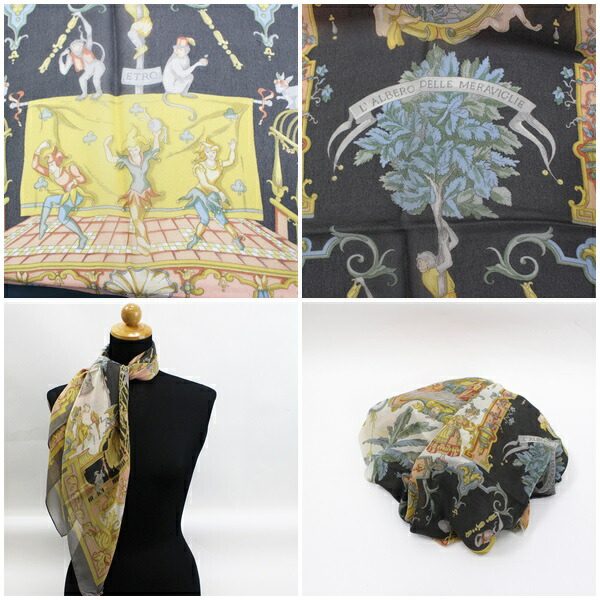 楽天市場】エトロ シルク スカーフ シフォン グレー×ピンク ペイズリー