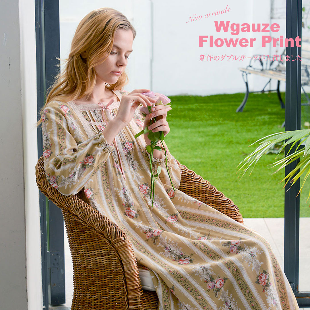 IKUKO・グレー花柄半袖パジャマ(Lサイズ) IKUKO・グレー花柄半袖