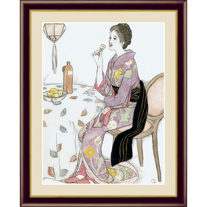 日本画 女性の肖像 木製フレーム 日本画 女性の肖像 日本画 女性の肖像