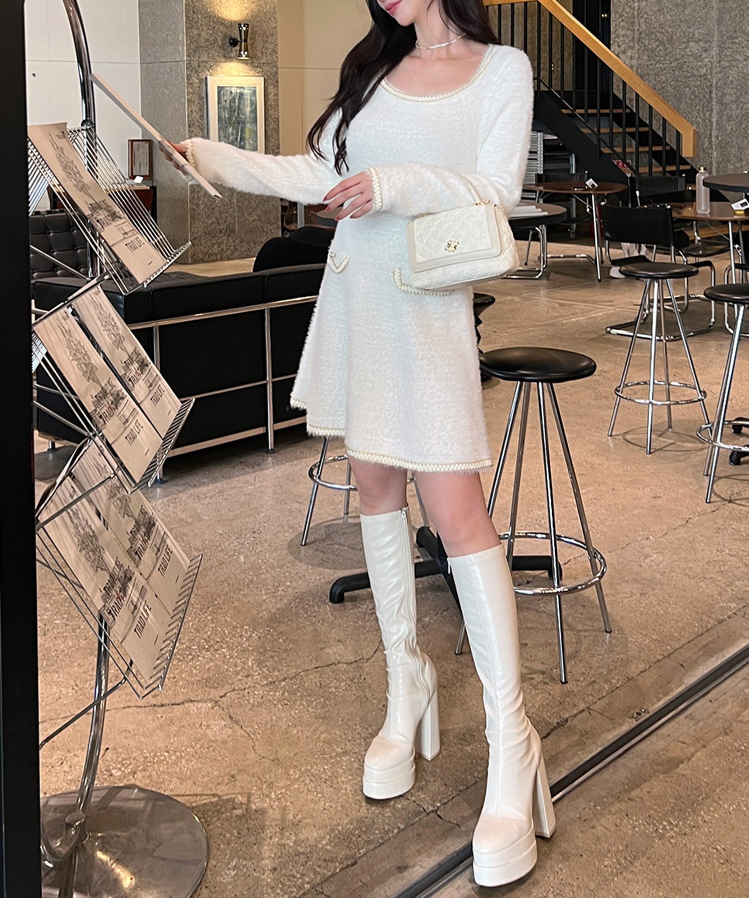 ROYAL PARTY｜トリミングブレードシャギーニットミニフレアワンピース