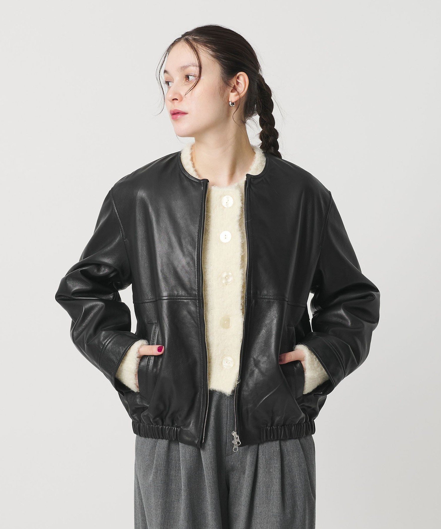 BEAUTY&YOUTH UNITED ARROWS｜シープレザー ノーカラージップブルゾン