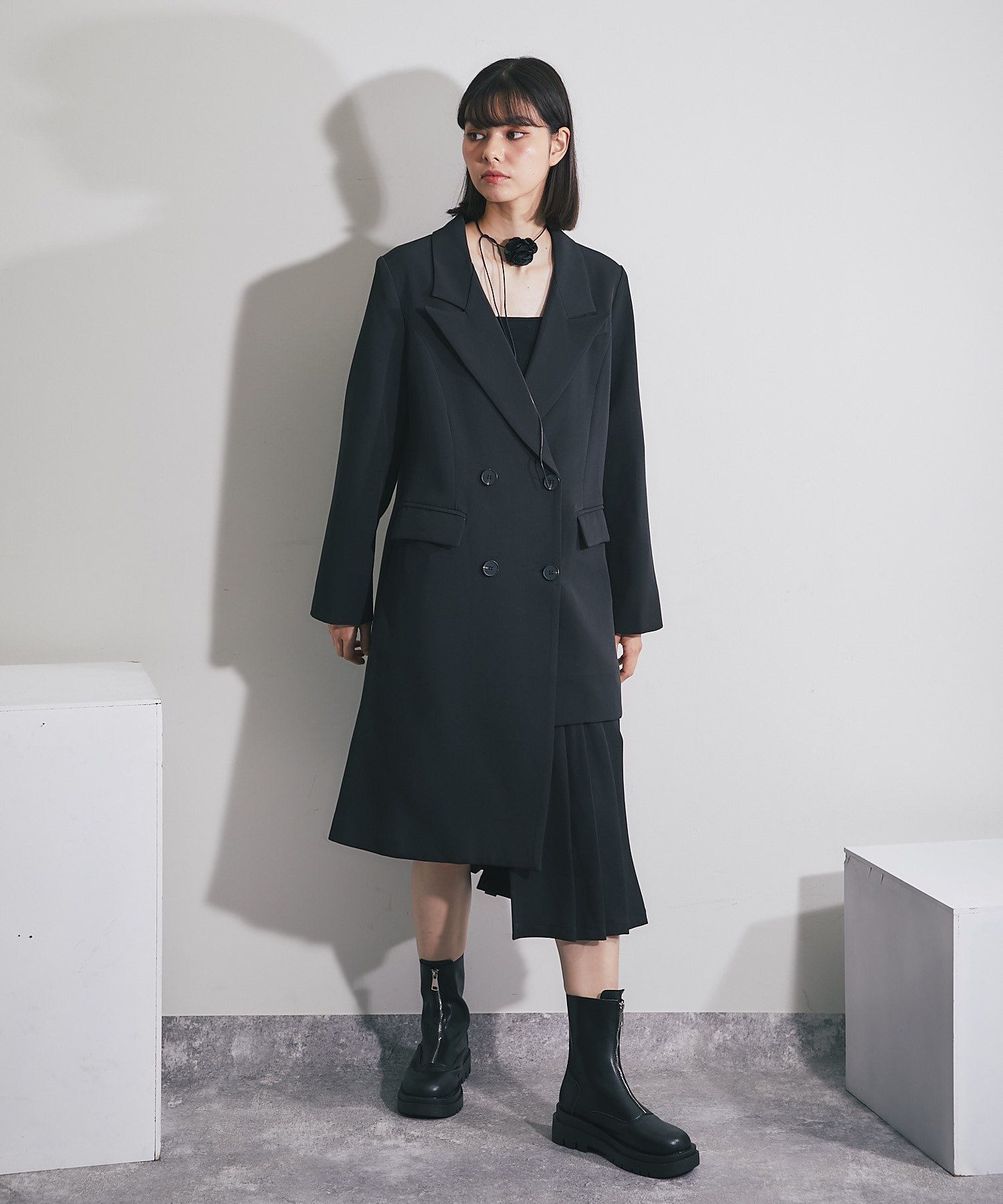 SMILE ORCHID｜左右非対称テーラードロングジャケット | Rakuten