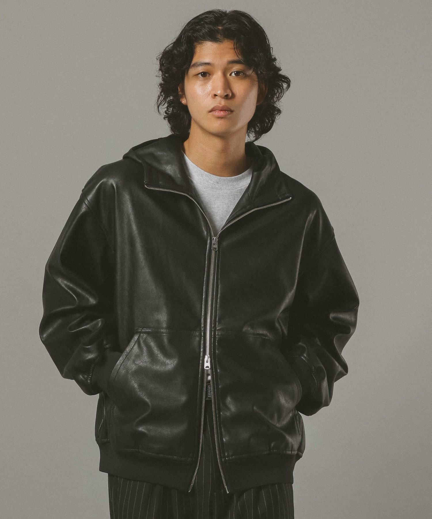 RAGEBLUE｜シンセティックレザー/ジップアップフードブルゾン