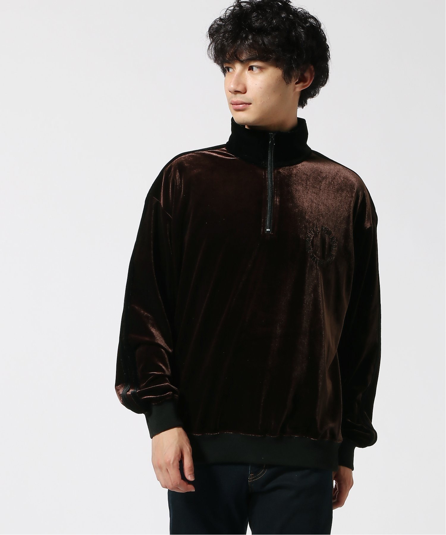 SITRY｜トレーナー メンズ スウェット スエット ハーフジップ ベロア