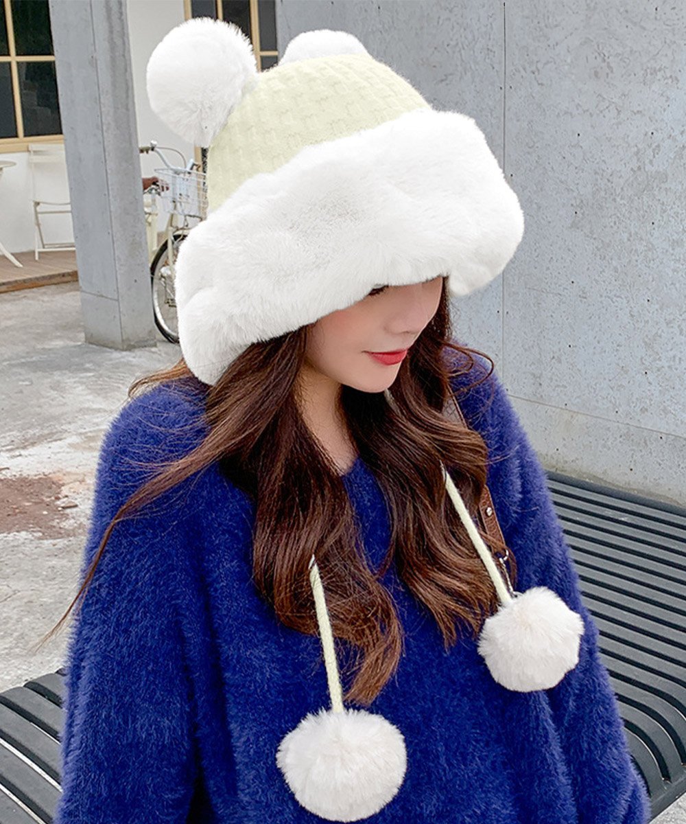 miniministore｜ダブルポンポンニット帽子 ファー帽子韓国 | Rakuten