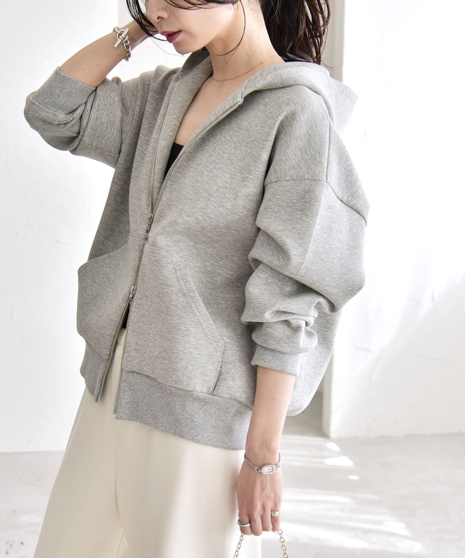 FINAL  スウェット ダブルライダース ジップパーカー グレー XS SHIPS｜quaranciel:<洗濯機可能>ポンチ ダブルジップ スウェット