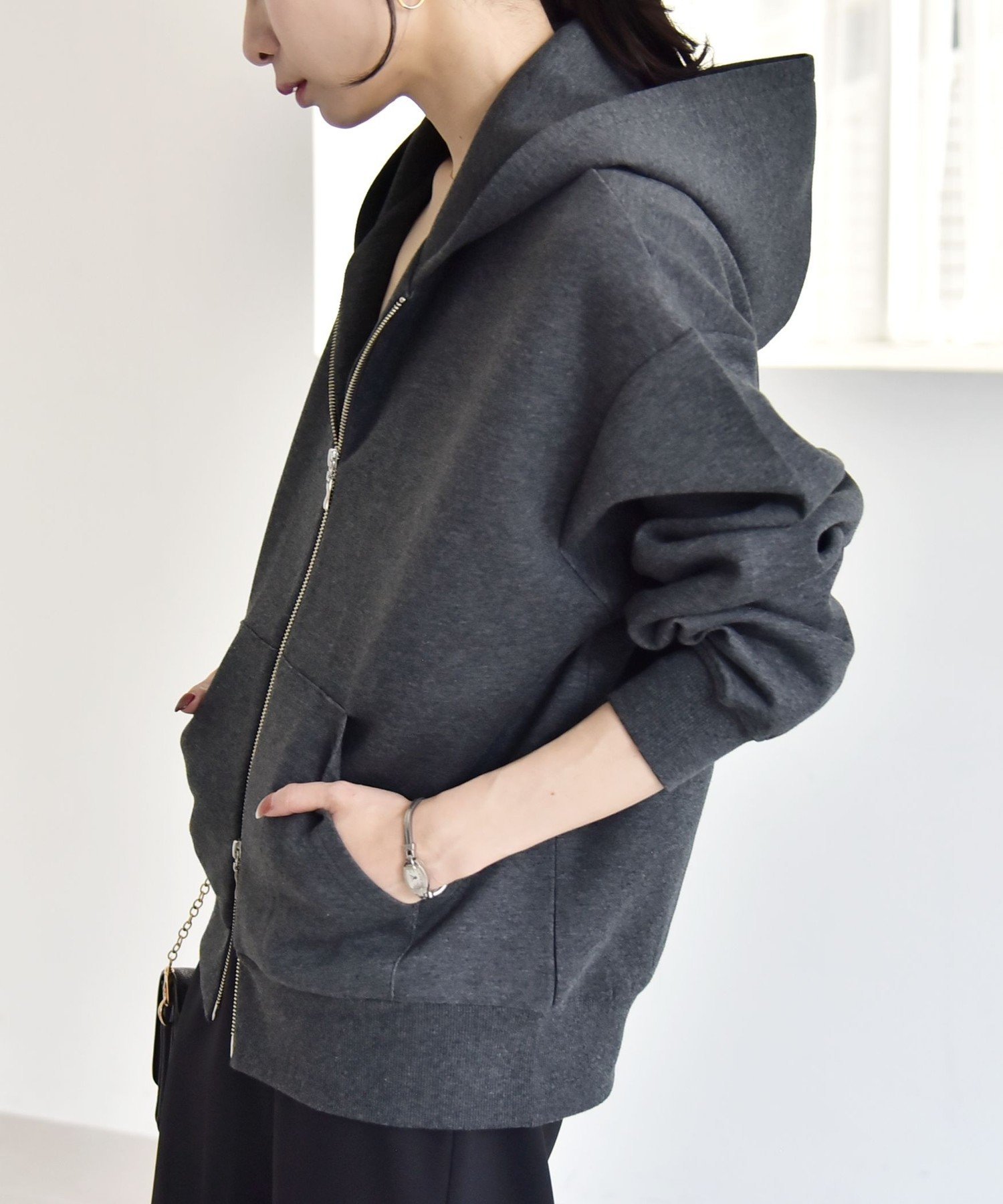 FINAL  スウェット ダブルライダース ジップパーカー グレー XS SHIPS｜quaranciel:<洗濯機可能>ポンチ ダブルジップ スウェット