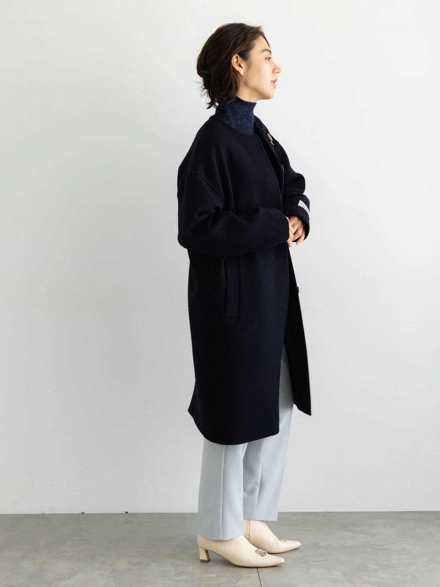 Te chichi｜【宮本茉由着用】ウールメルトンノーカラーロングコート