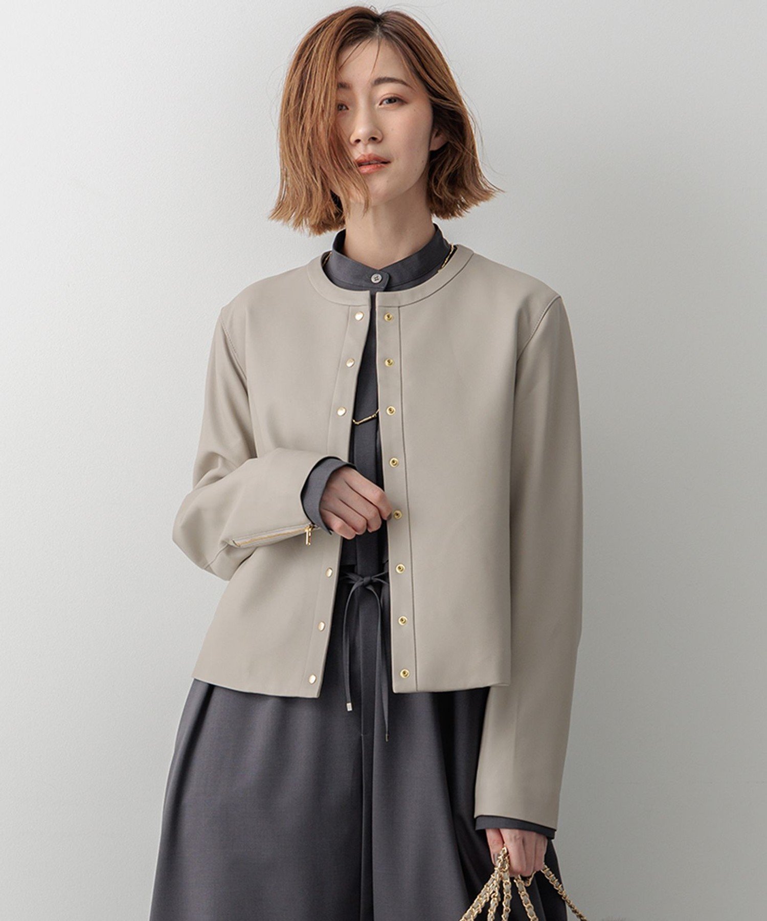 23区 中村アン着用 ノーカラーレザージャケット Mサイズ 黒 ラムレザー