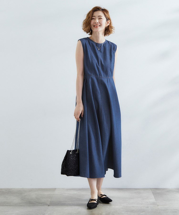 grove｜すっきり見え 軽やかデニムノースリーブワンピース | Rakuten