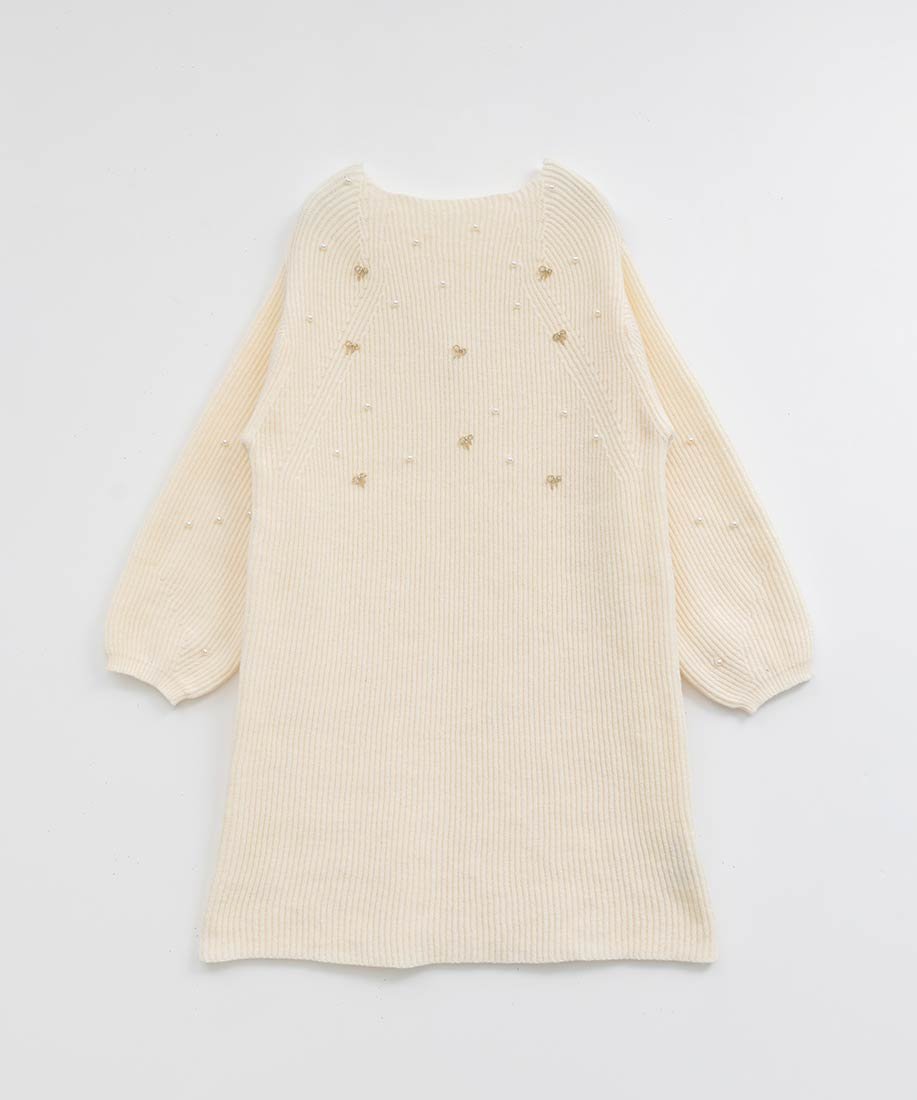 RANDA｜【選べる丈感】リボン*パール付きミニニットワンピース