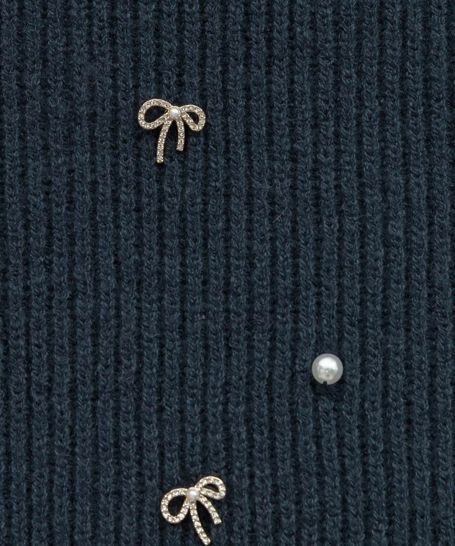 RANDA｜【選べる丈感】リボン*パール付きミニニットワンピース