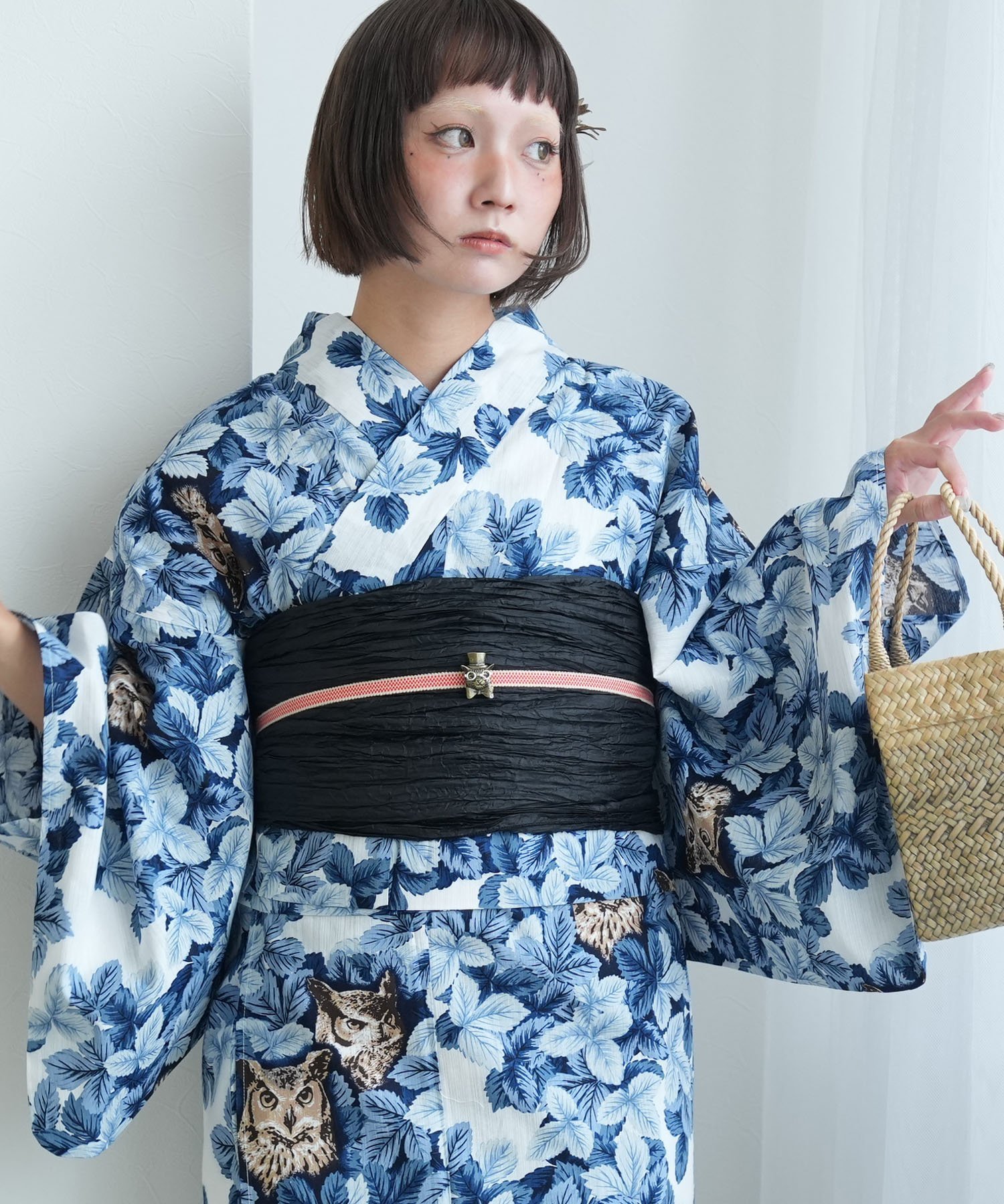 utatane｜ニコアンティーク セパレート 二部式浴衣3点セット 梟の森 宵