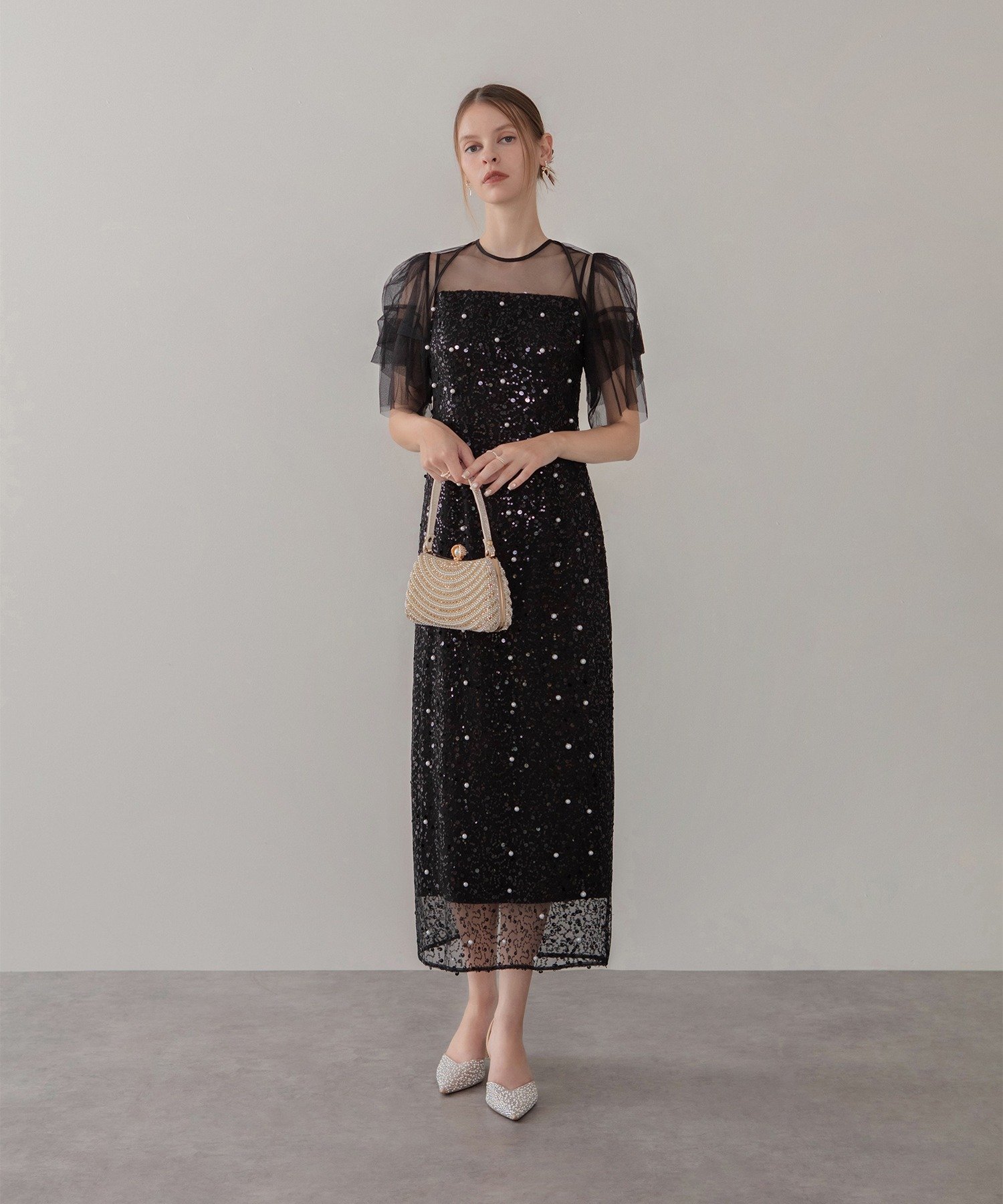 Leja｜Leja-スパンコールパールミックスボレロIラインワンピースドレス