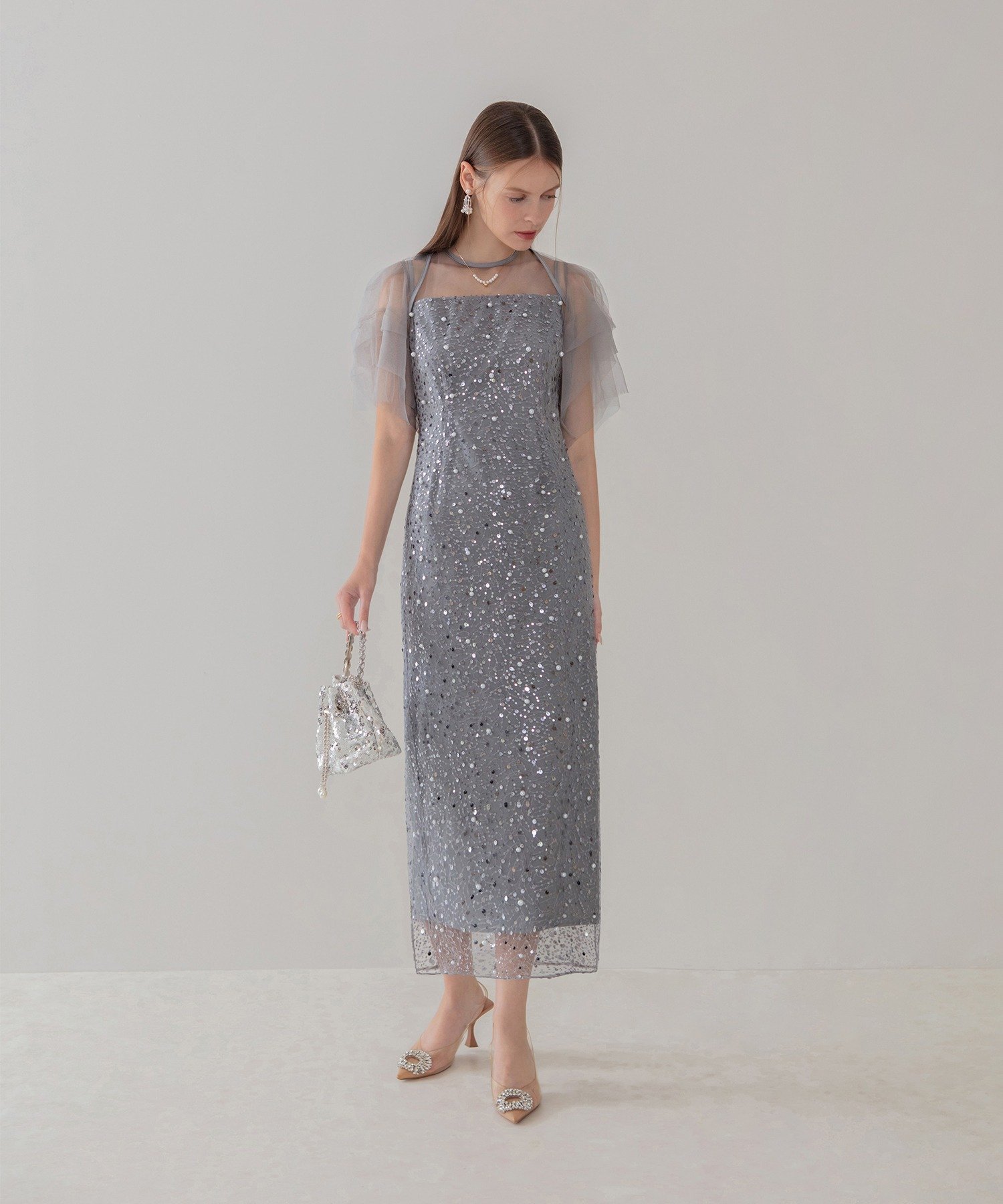 Leja｜Leja-スパンコールパールミックスボレロIラインワンピースドレス