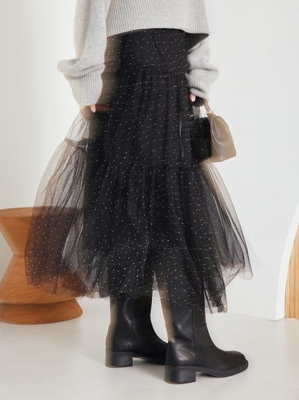 Mila Owen｜ティアードチュールラインストーンスカート | Rakuten