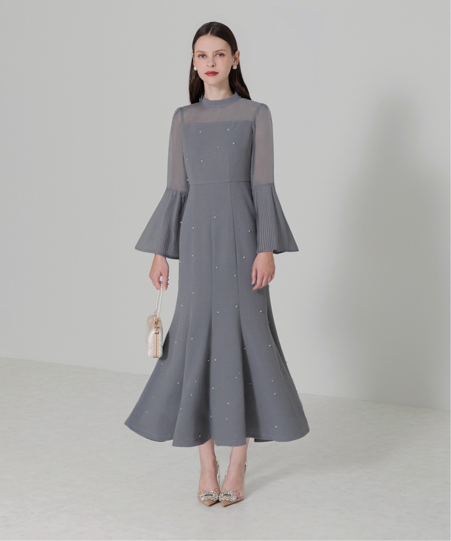 Leja｜LEJA/パールビジュープリーツフレアスリーブマーメイド