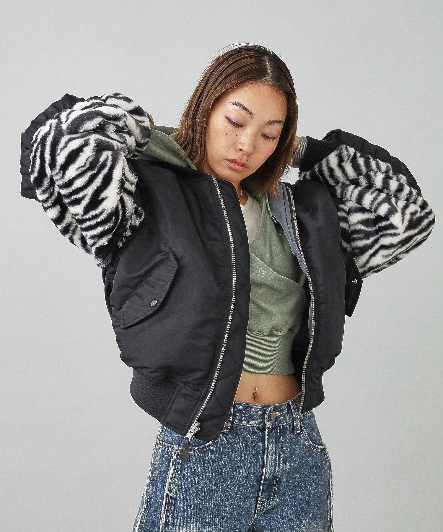 X-girl｜PANELED FUR REVERSIBLE MA-1 JACKET | Rakuten Fashion(楽天