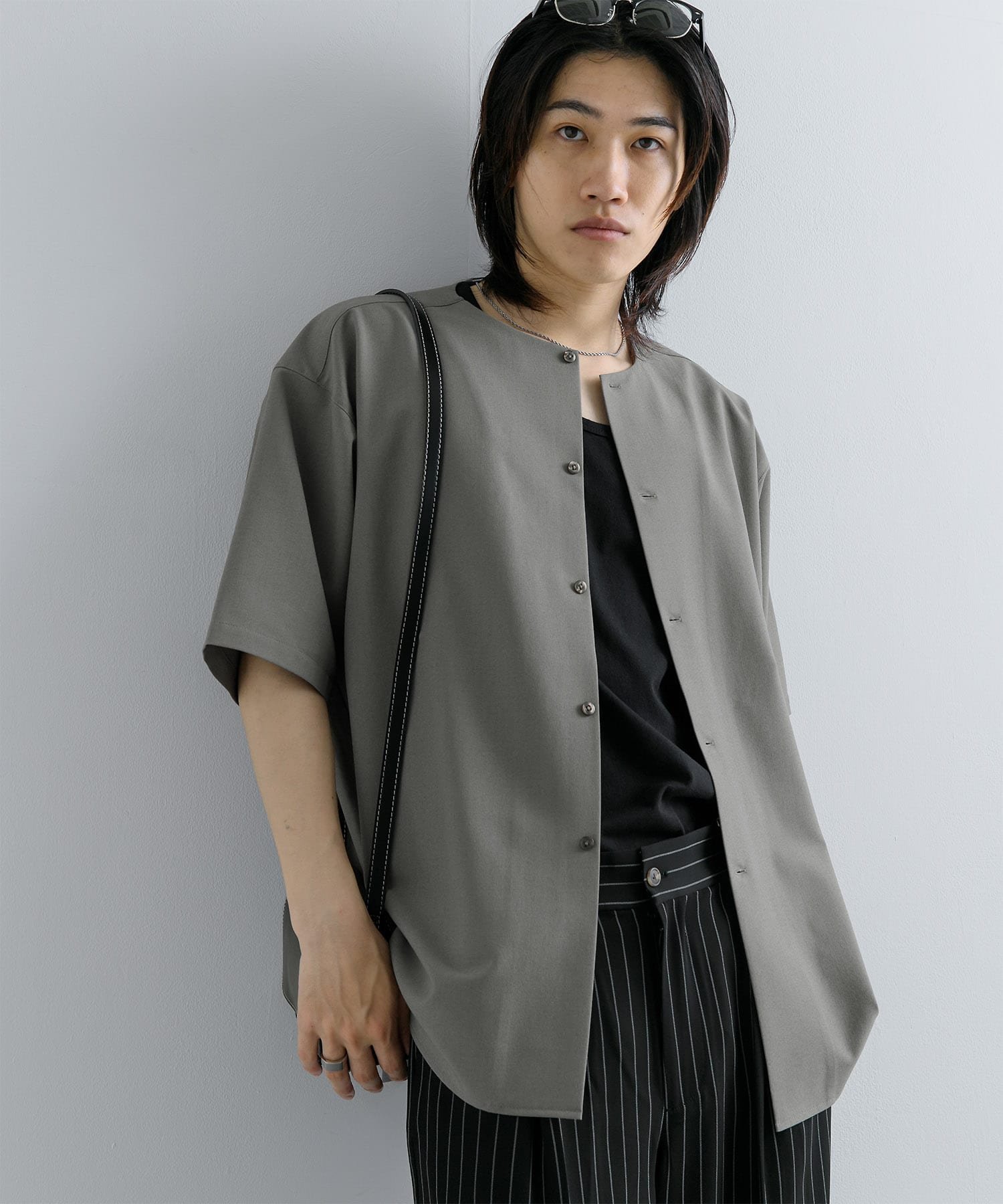 SENSE OF PLACE｜ノーカラーシャツ(5分袖) | Rakuten Fashion(楽天