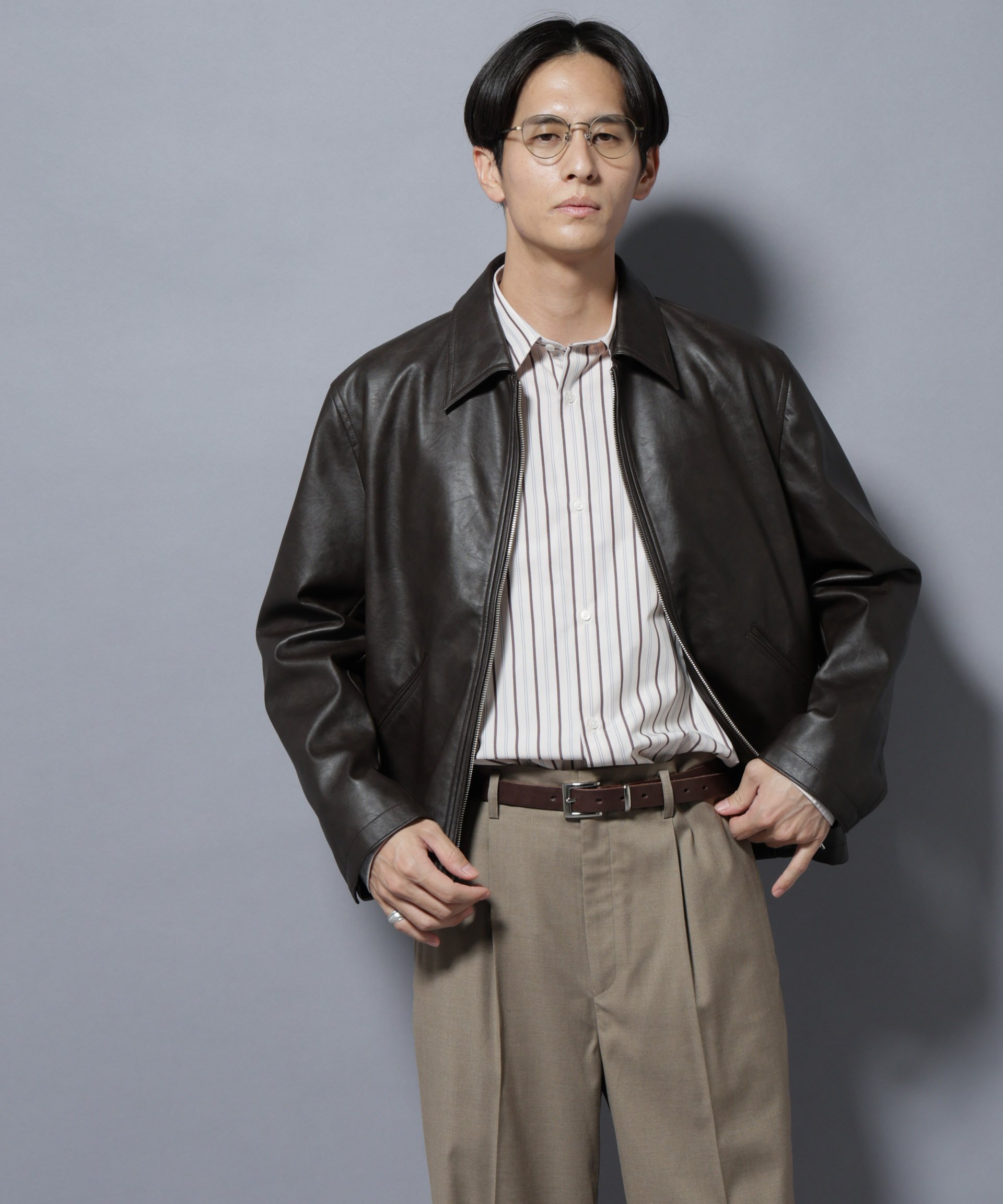 NANO universe｜ヴィンテージライクフェイクレザー スポーツジャケット