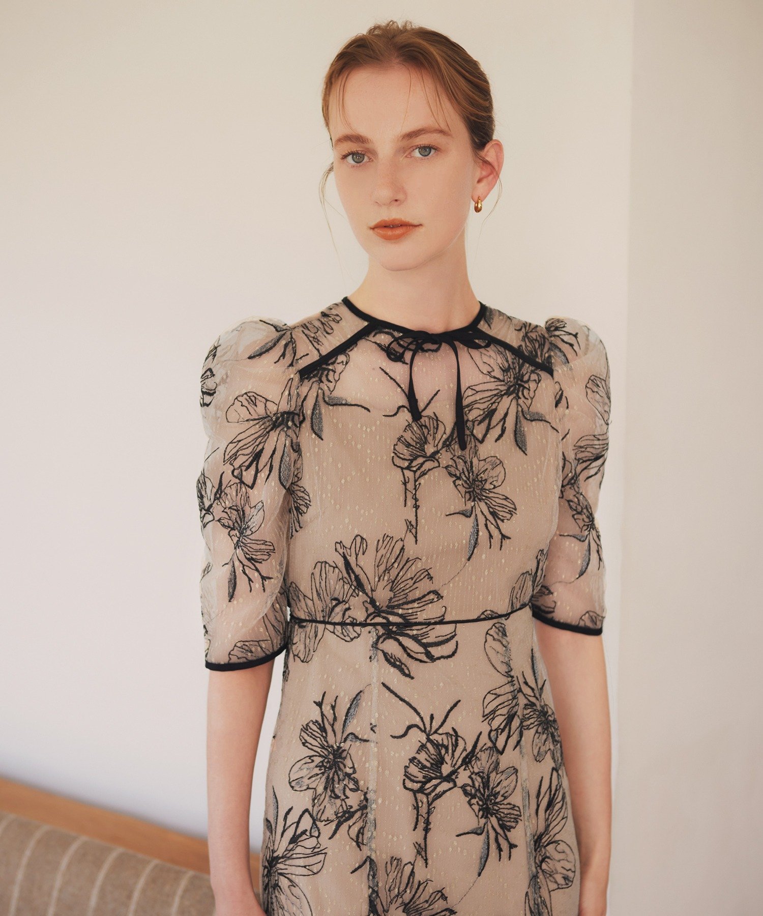 Leja｜LEJA-花柄フロントバックリボンパフスリーブマーメイドロング