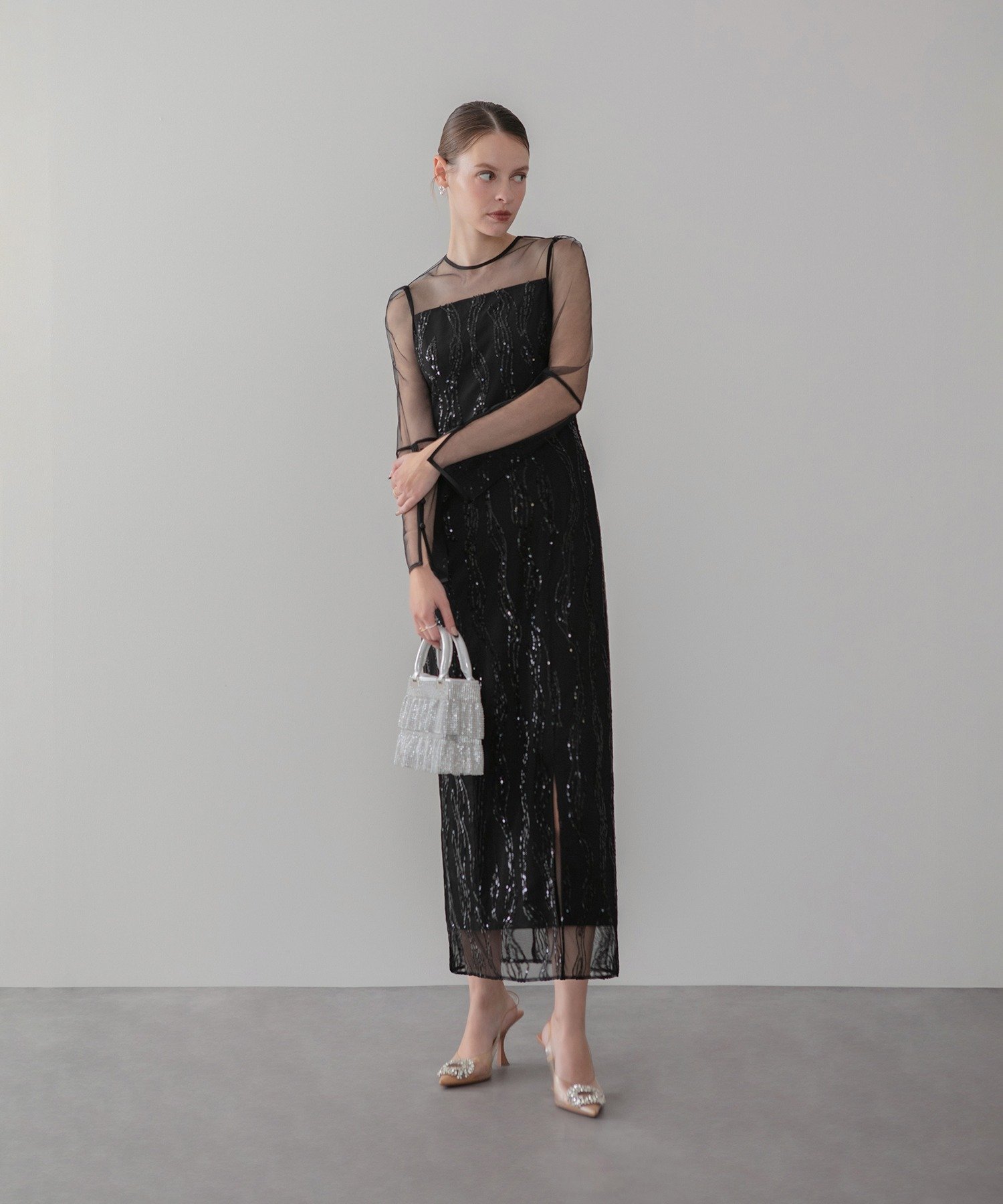 Leja｜Leja-シアーケープスパンコールIラインワンピースドレス結婚式