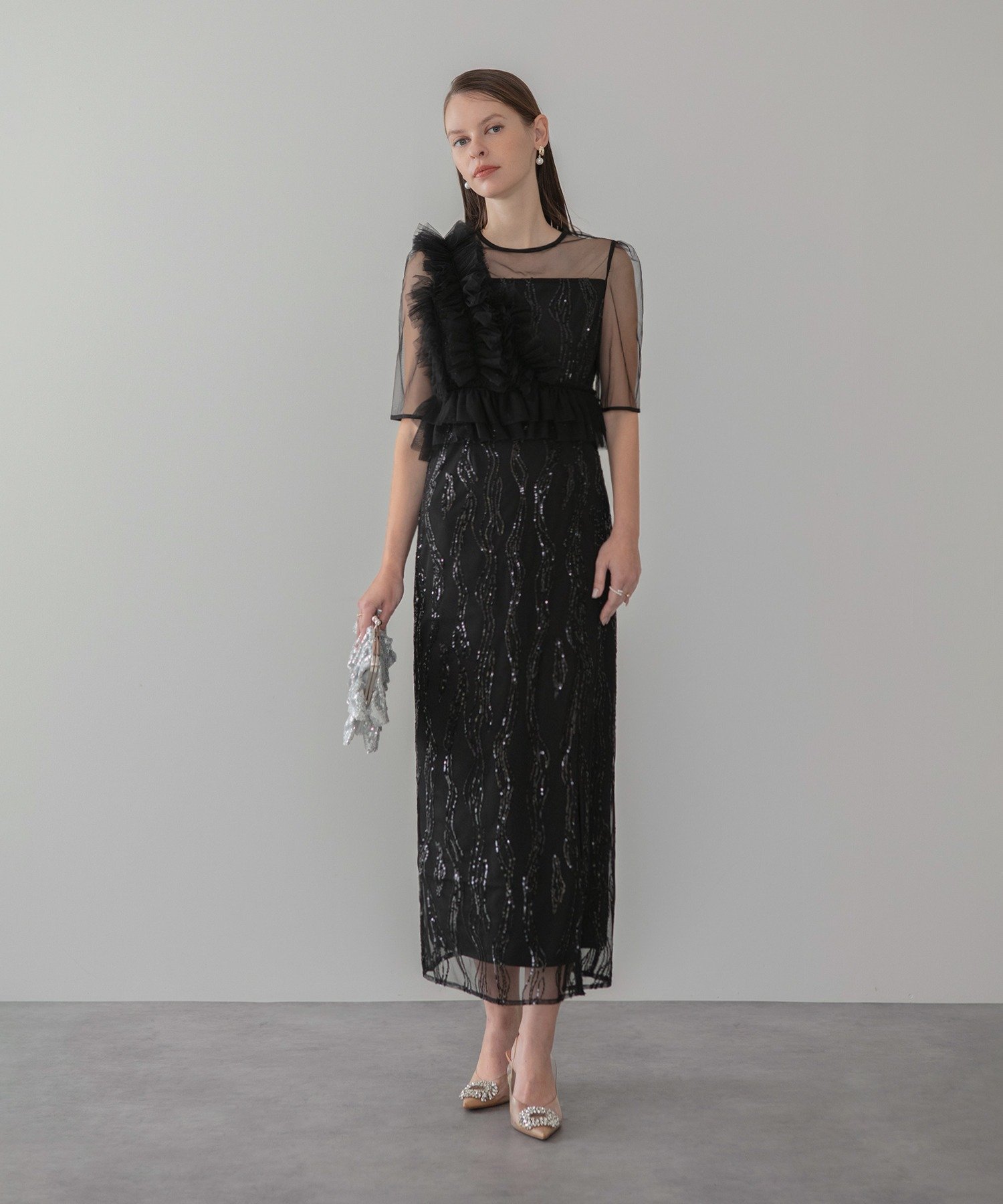 Leja｜Leja-アシンメトリーフリルチュールIラインワンピースドレス結婚