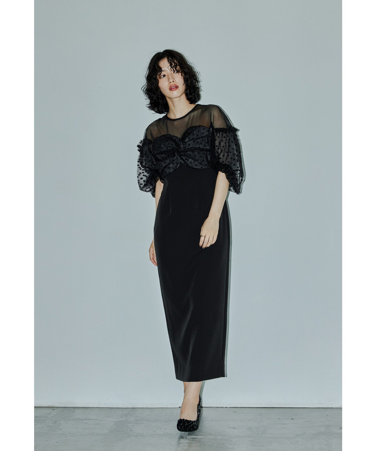 bflat｜フロッキードットワンピース パーティードレス オケージョン