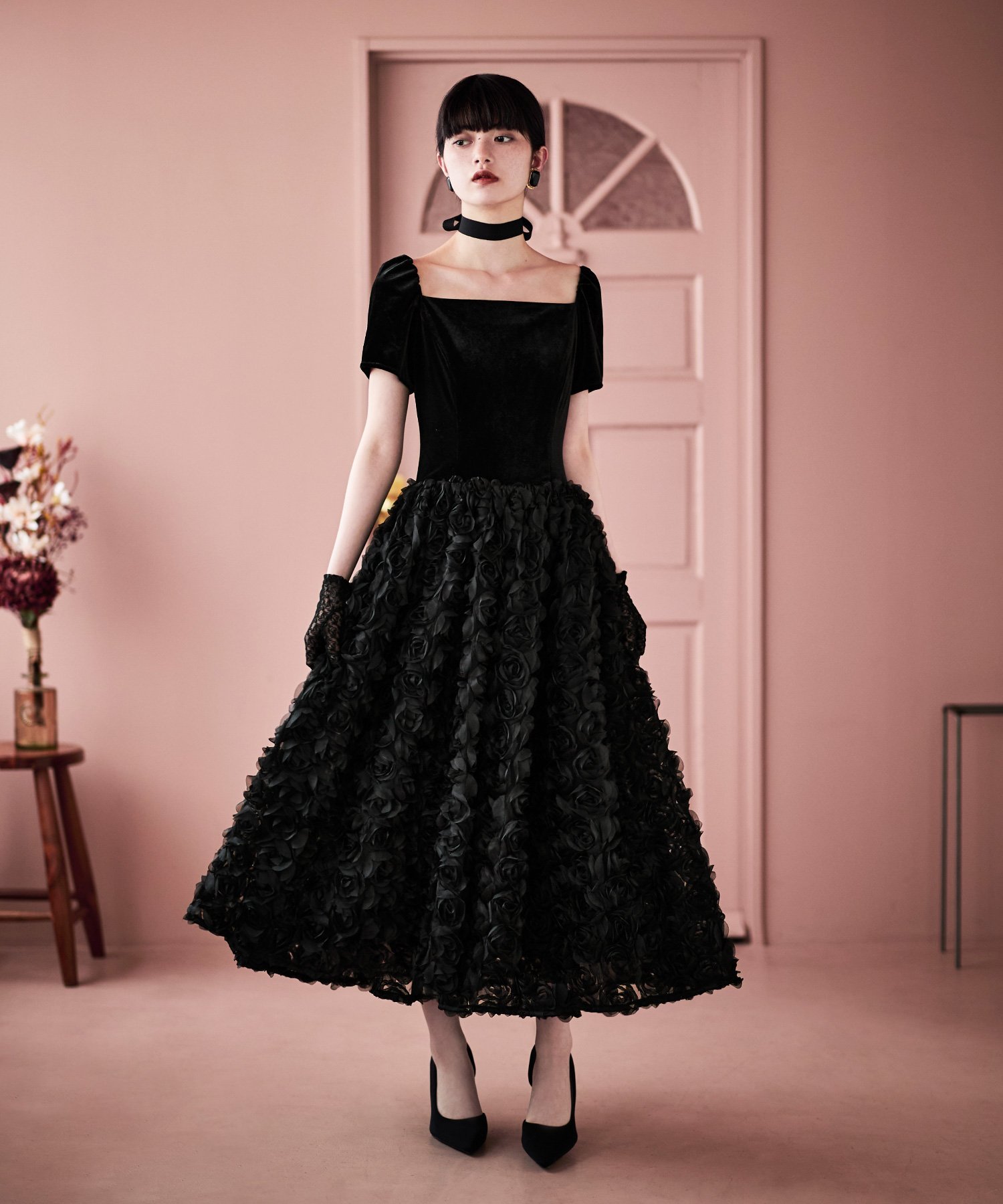 bflat｜ベロアロゼットフレアドレス | Rakuten Fashion(楽天