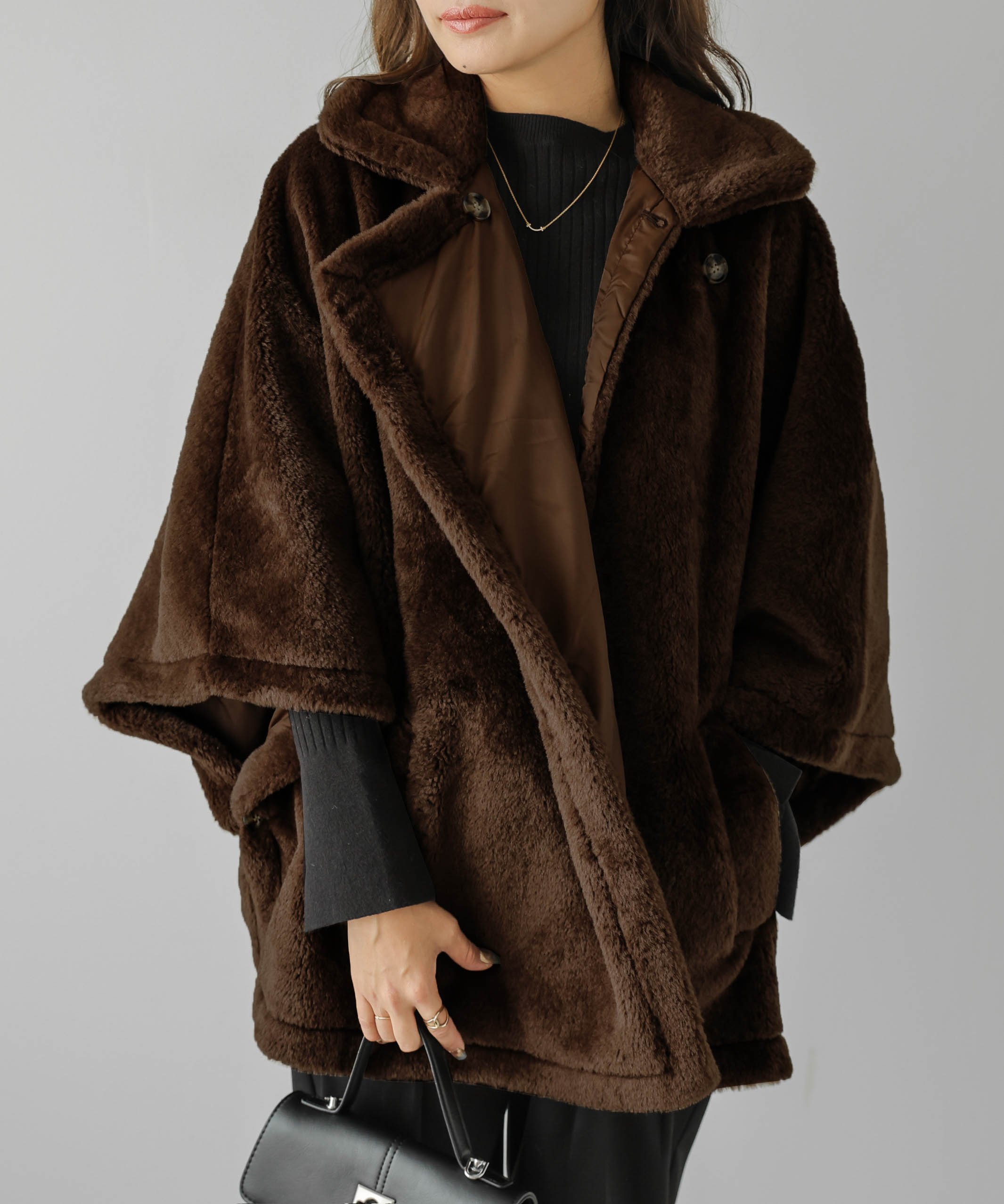 羊本革 ブラウン ポンチョスタイル アウター 羊本革 ブラウン ポンチョ