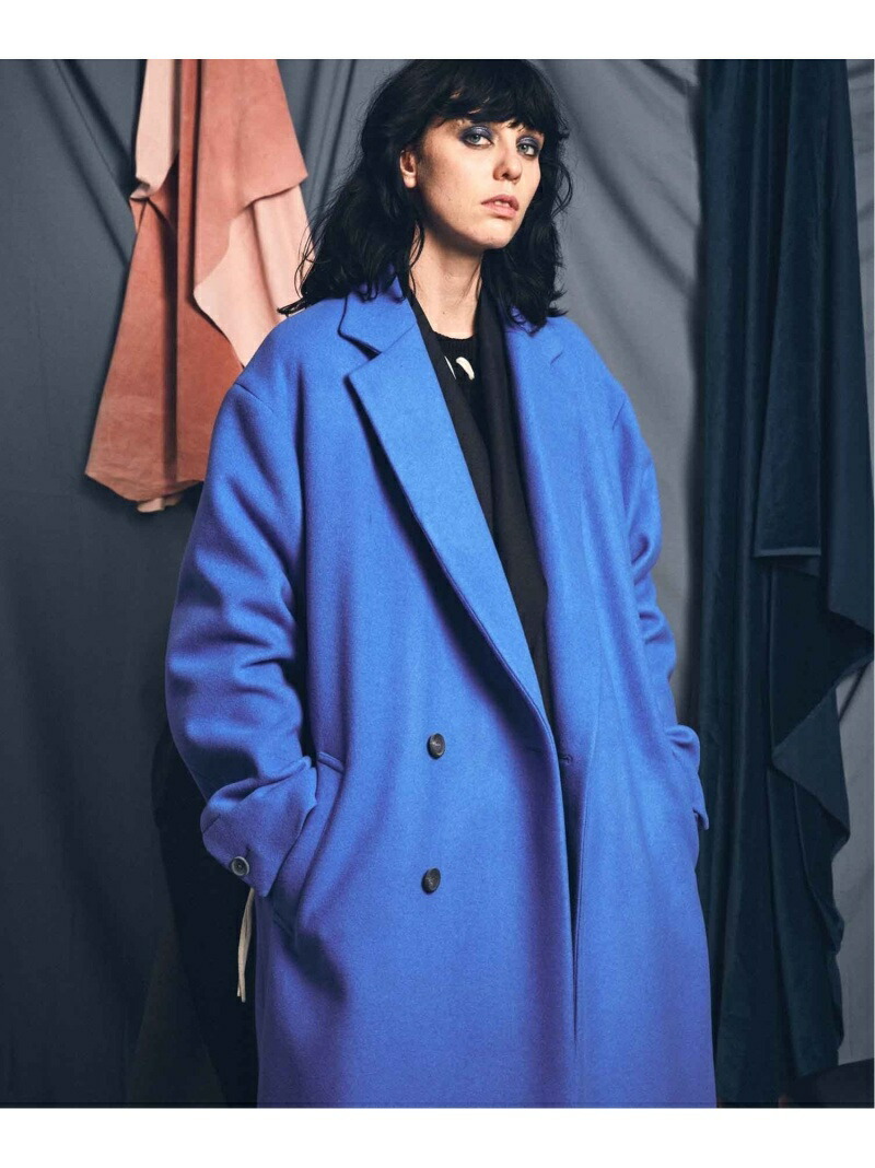 MAISON SPECIALカシミヤ混セミダブルチェスターコートターコイズブルー