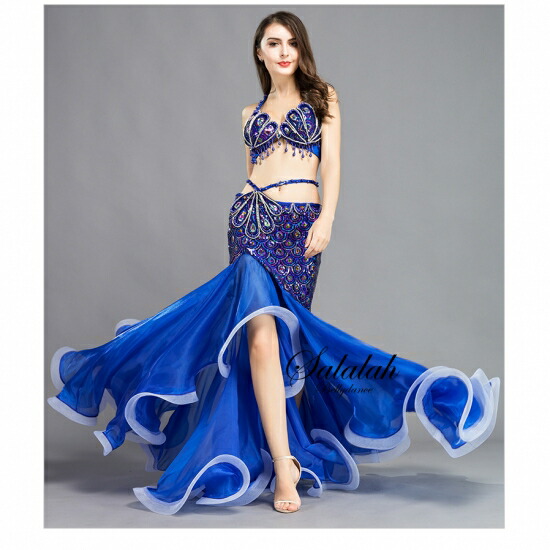 ベリーダンス衣装ブルー オリエンタル アームカバー付M-L水色