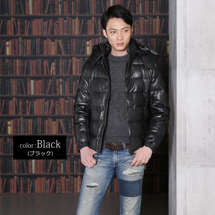 楽天市場】レザー ダウン ジャケット メンズ レザージャケット ダウン