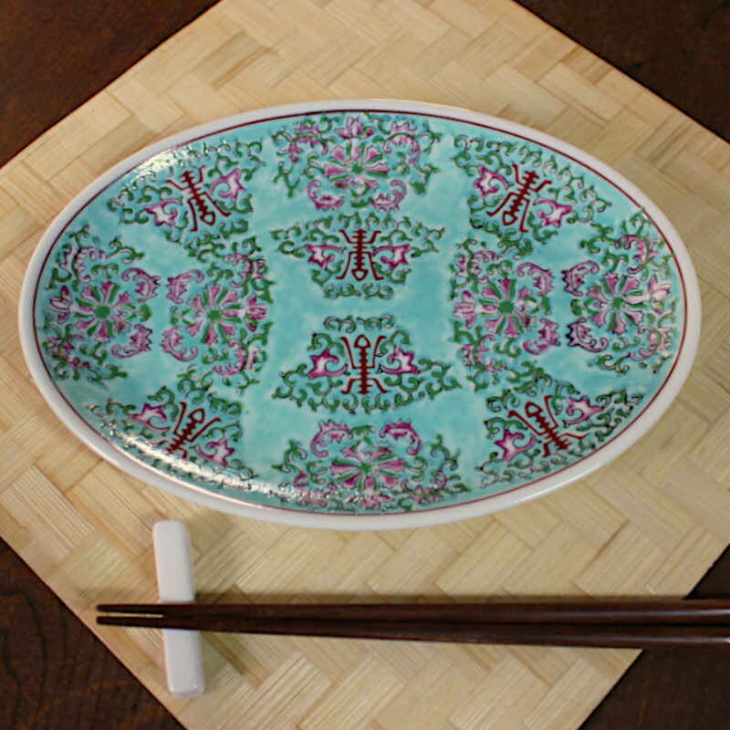 楽天市場】【アウトレット】緑彩ダミ唐草 23.5cm プラター / 中華風