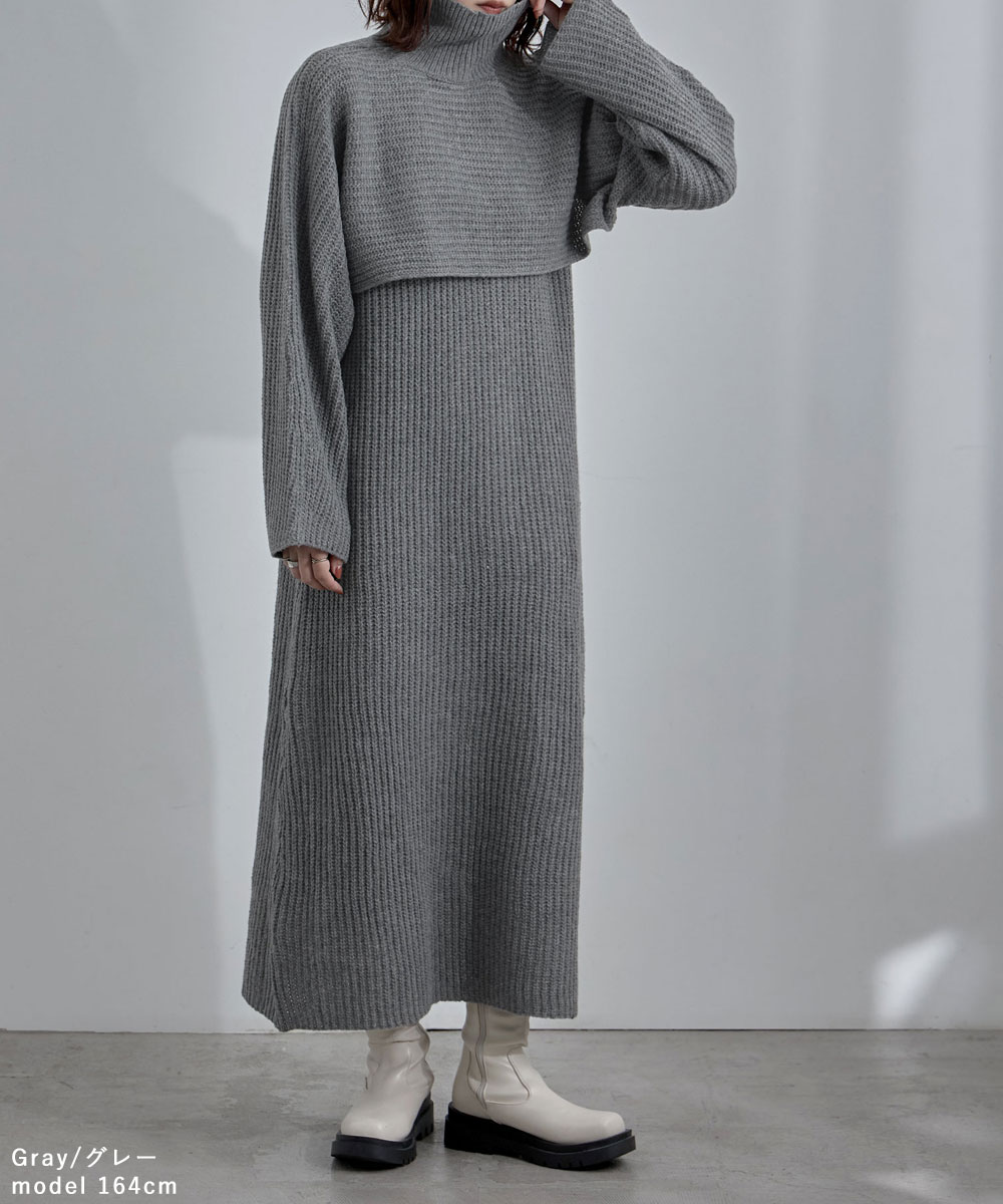 楽天市場】タートルネックボレロニット＆スリーブレスニットワンピ