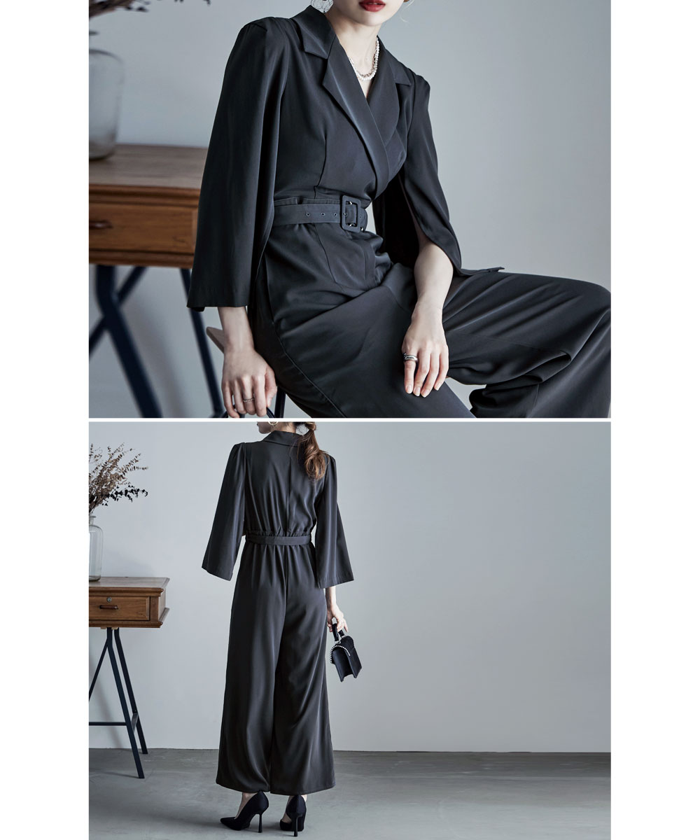 楽天市場】スリットスリーブオールインワンパンツドレス