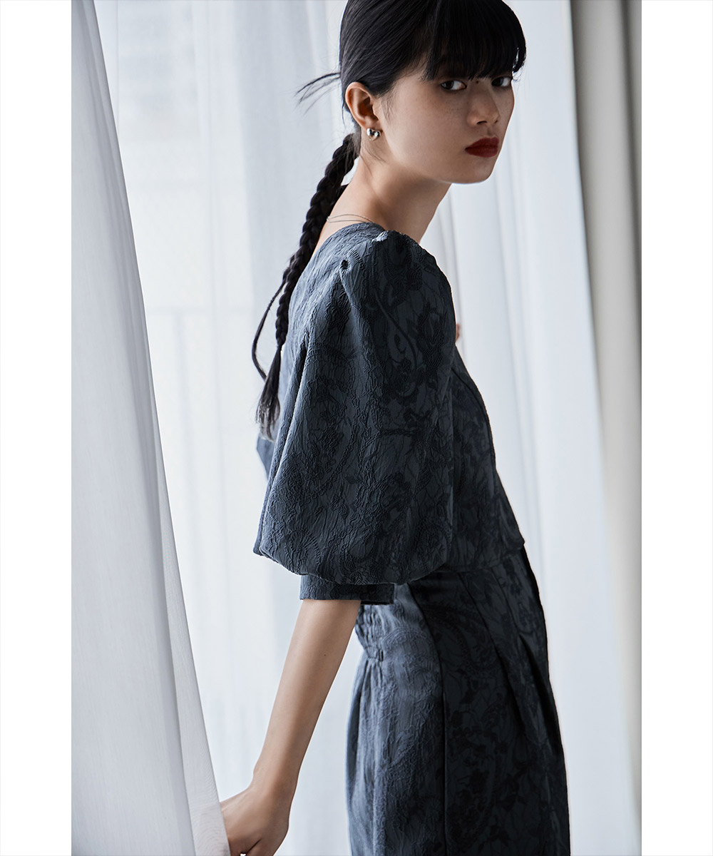 楽天市場】ジャガードクロップブラウス＆タックワイドパンツ