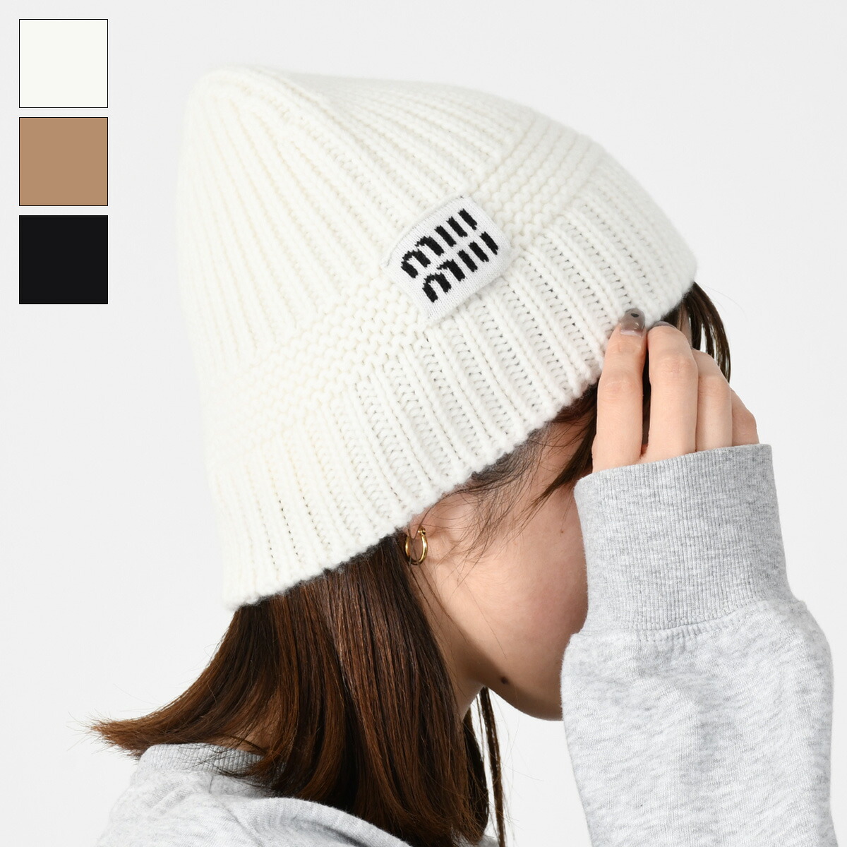 楽天市場】MIU MIU ミュウミュウ ニット帽 ビーニー 帽子 ロゴ