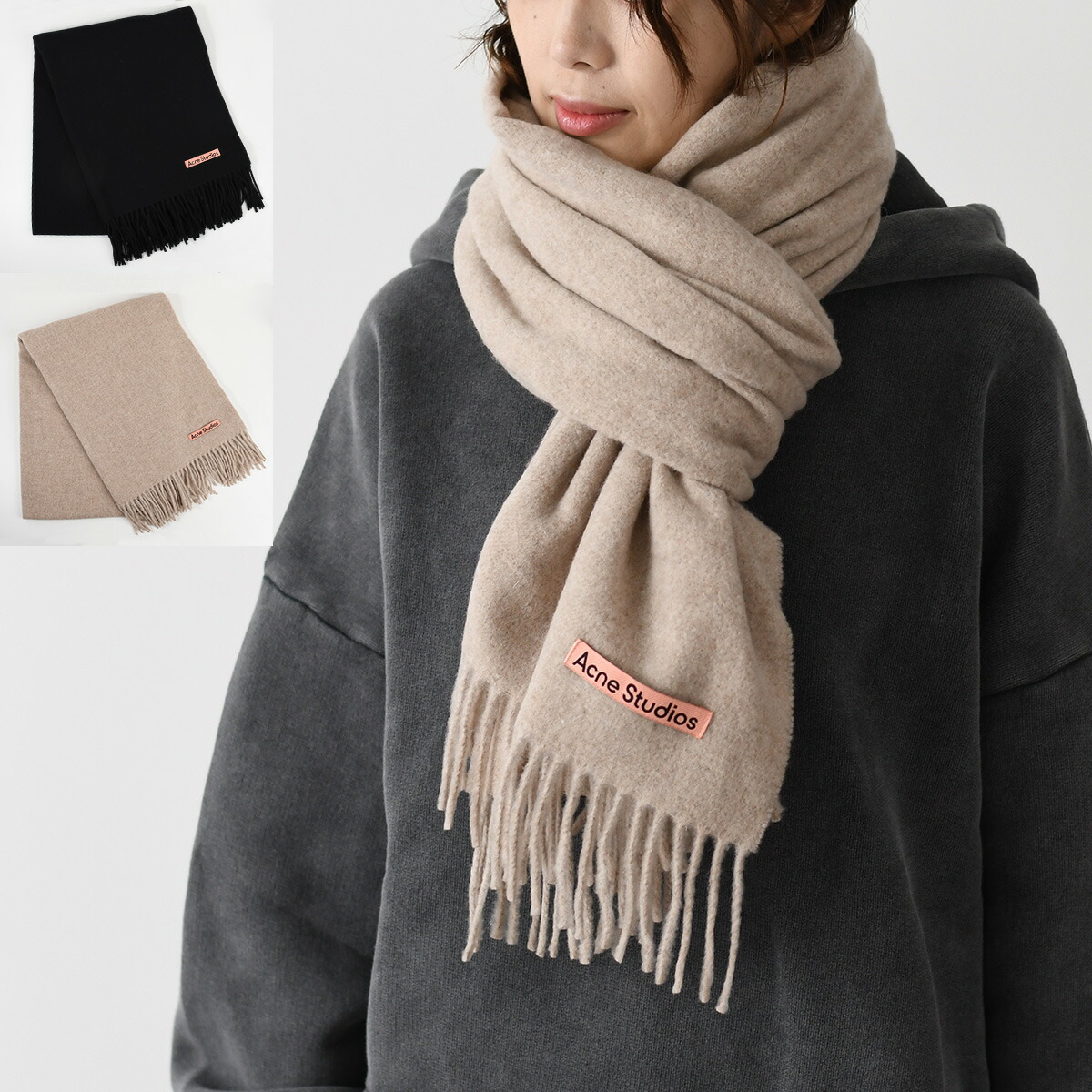 Acne Studios】ロゴマフラー ウール混 ブラウン ベージュイタリア製