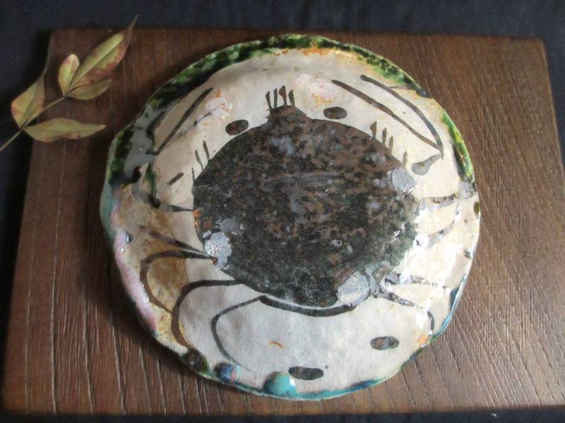 織部焼き 佐藤和次 小皿 小鉢 焼き物 焼き皿 焼皿 お皿 円形 緑 カニ 楽天市場】 早蕨窯/佐藤和次作 > かに絵シリーズ : 織部の器／千瓢