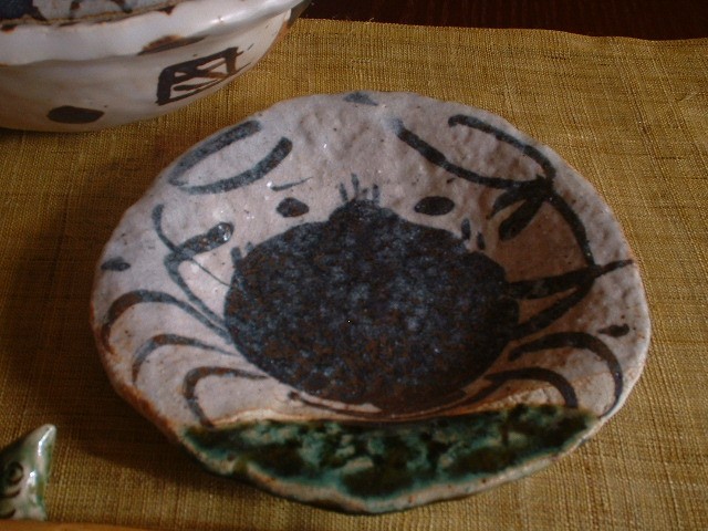 織部焼き 佐藤和次 小皿 小鉢 焼き物 焼き皿 焼皿 お皿 円形 緑 カニ 楽天市場】 早蕨窯/佐藤和次作 > かに絵シリーズ : 織部の器／千瓢