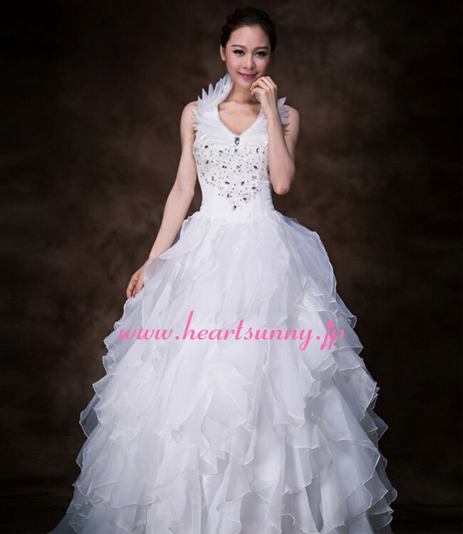 楽天市場】ウェディングドレス Aライン☆E086☆ホルターネック