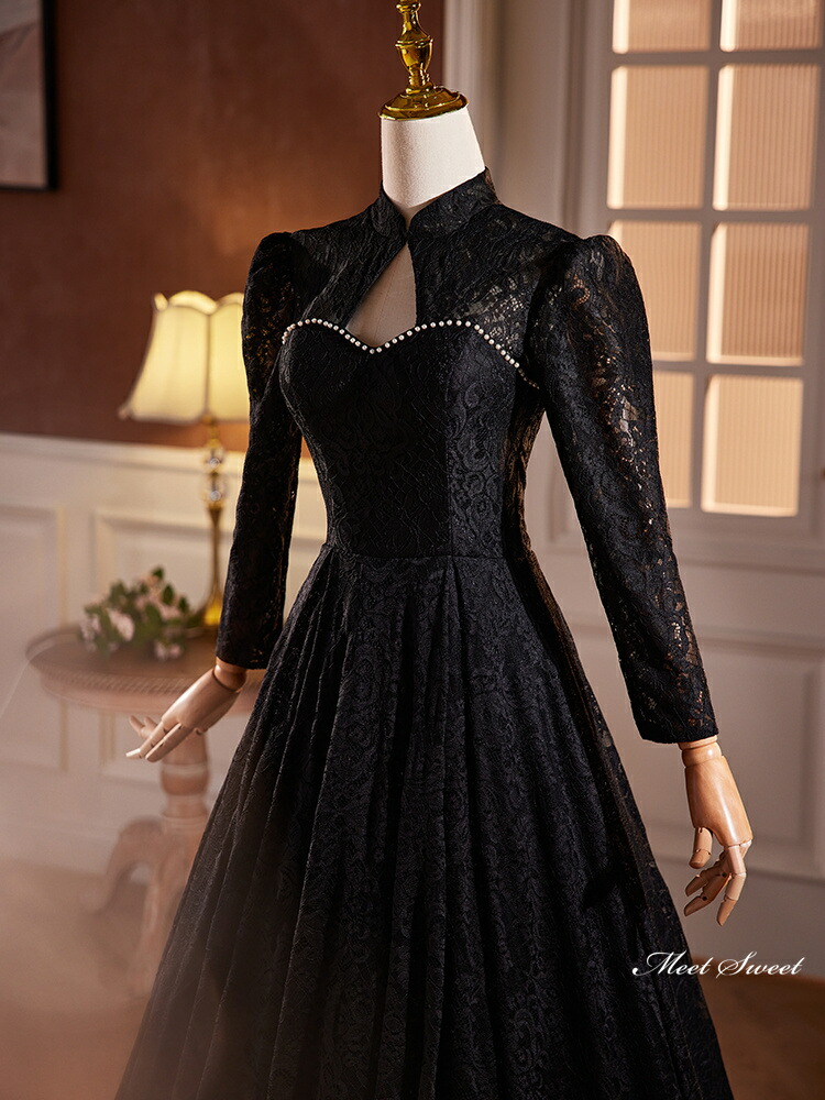 楽天市場】カラードレス ロングドレス パーティードレス ブラック 長袖