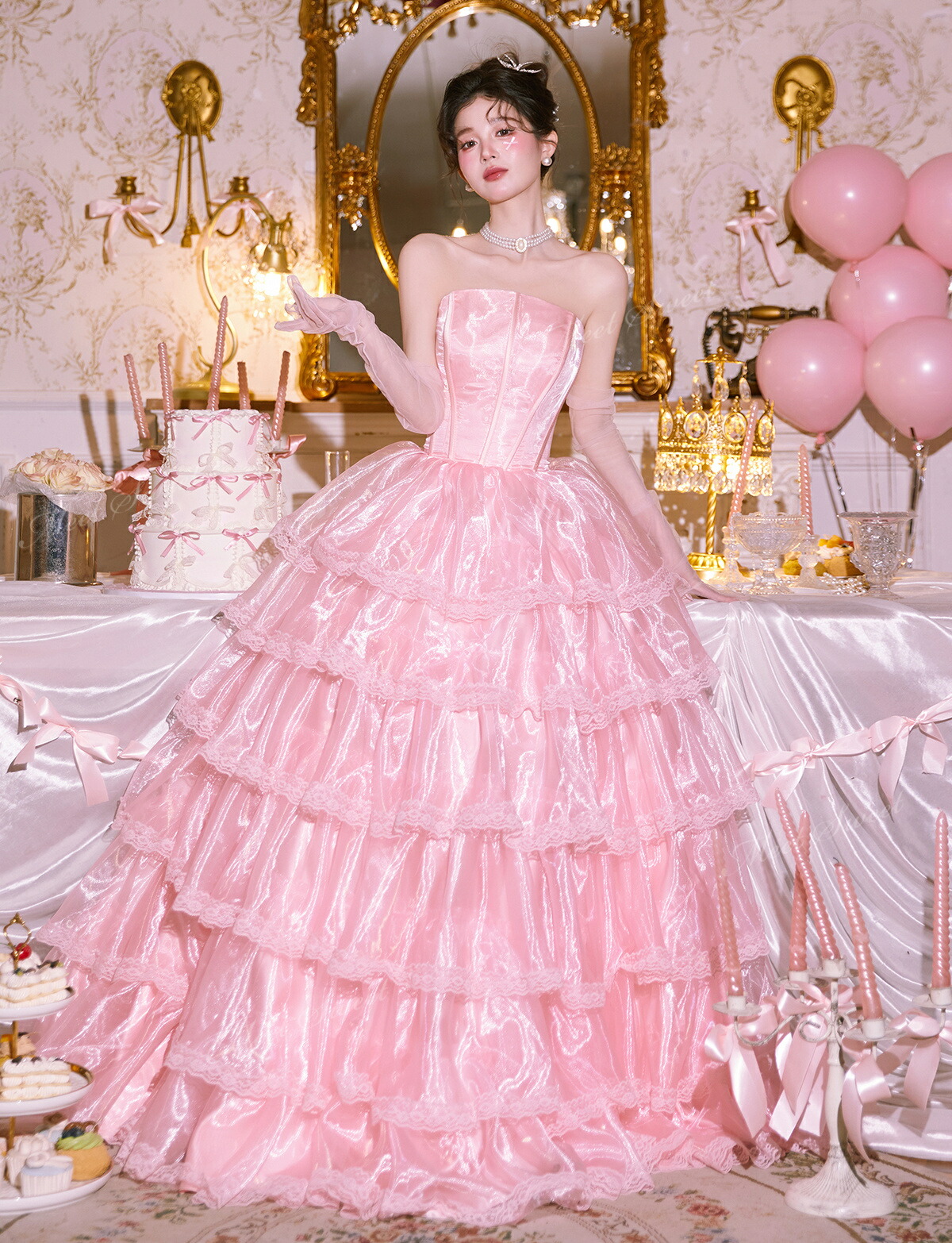 楽天市場】カラードレス ピンク ベアトップ ウェディングドレス 前撮り