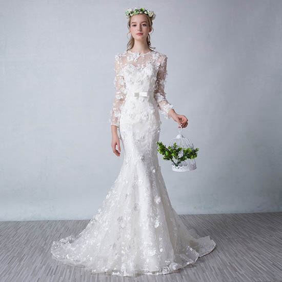 楽天市場】マーメイドドレス マーメイドラインドレス 長袖 フラワー