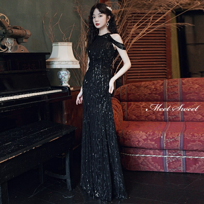 楽天市場】カラードレス ロングドレス ブラック スパンコール