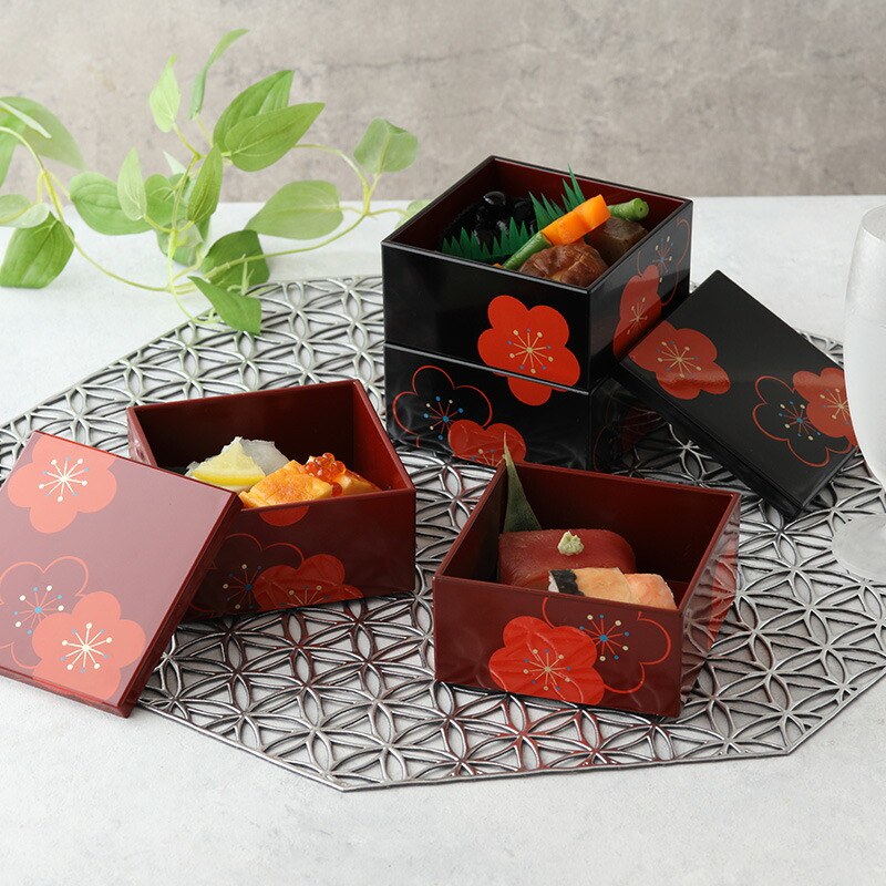 楽天市場】角小重 9cm 福梅 日本製 和食器 二段重 2段 おせち料理