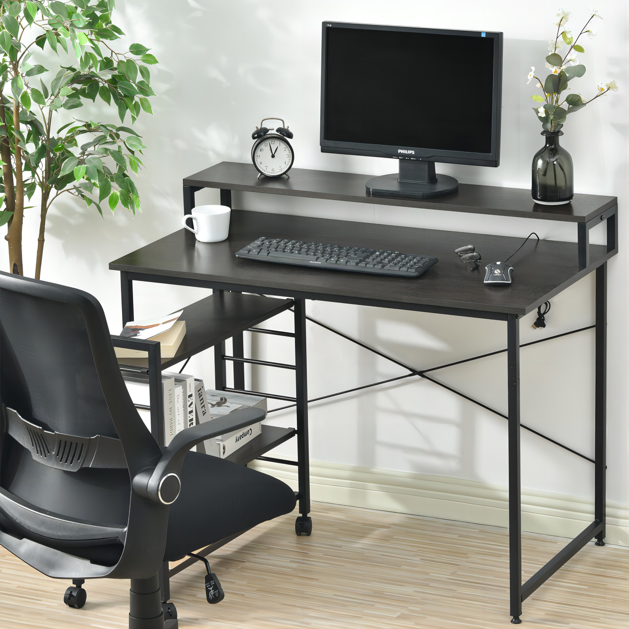 楽天市場】パソコンデスク キャスター付き 移動可能ラック付き デスク