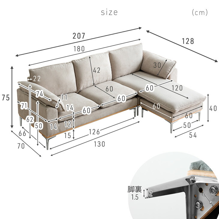 楽天市場】天然木 フレーム カウチソファ 洗える カバーリング